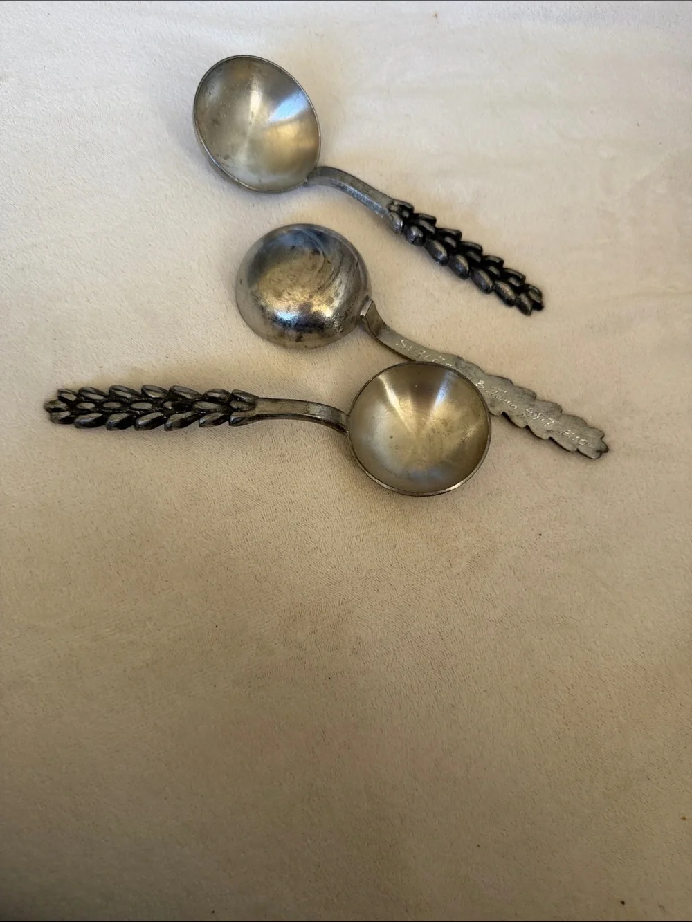 Antique Swedish Pewter Serving Spoons -signed by artist - Set of 3